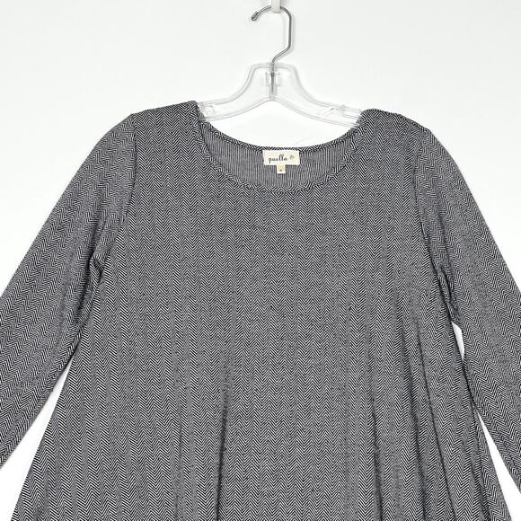 Anthropologie Puella Savant Swing Shift Dress Herringbone Elbow Patch Gray Small - Picture 3 of 10